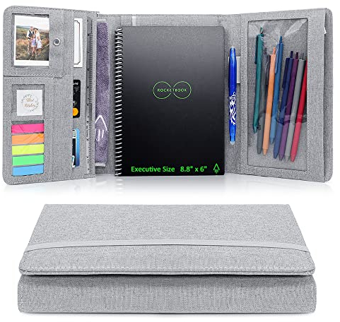Pulchrum Folio-Schutzhülle, kompatibel mit Rocketbook-Größe 15.2x22.4 cm, Welle, Everlast, Fusion, Panda, A5 Portfolio-Organizer mit Fotos, Stiftschlaufe, wasserdichter Stoff, Lesezeichen (grau)