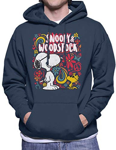 All+Every Peanuts 70s Floral Snoopy and Woodstock Men's Hooded Sweatshirt