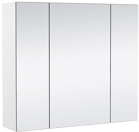 Abician Armoire Murale en Bois avec 3 Portes à Miroir, Armoire de Toilette avec Étagère de Rangement, Salon, Buanderie, Salle de Bain 70,5 x 15 x 60,5 cm Blanc
