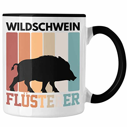 Trendation - Jäger Tasse Geschenk Wildschwein Flüsterer Lustige Geschenkidee für Jagd Jagen (Schwarz)