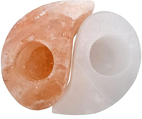 ＣＨＡＭＥＥＮ Salzkristall Teelicht Teelichthalter aus Ying & Yang weißem und Rosa Steinsalz aus der Salt Range