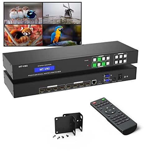 MT-VIKI HDMI Matrix Switch 4 in 4 Out unterstützt Web Control 3.5mm Stereo Audio mit IR-Fernbedienung Rack Mount 4K@30Hz EDID RS232 LAN Port