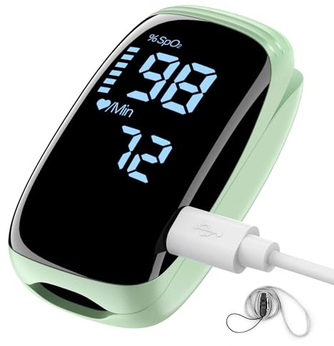 Finger Pulse Oximeter, Fingertip Blood Oxygen Saturation with Pulse Monitor Rechargeable, Accurate Spo2 Reading for Home, Outdoor Sports，Green