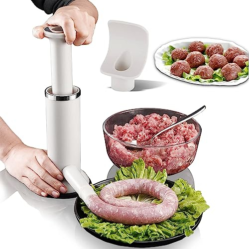 Poussoir Saucisse 2 en 1, Machine à Saucisses Manuelle et Machine à Boulettes de Viande, Poussoir a Saucisse avec Entonnoir à Saucisses pour faire de Saucisses et Boulettes de Viande
