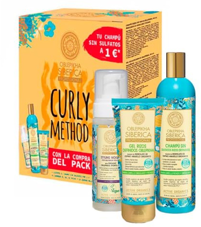 SET CURLY OBLEPIKHA: CHAMPÚ SIN SULFATOS 400 ML + GEL DE RIZOS 200 ML + ESPUMA MOLDEADORA 170 ML