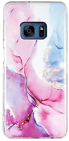 Marmor Hülle für Samsung Galaxy S7 Handyhülle, TPU Silikon Cover Glitzer Schutzhülle mit Floral Marble Muster Ultra Dünn Flexibel Bumper Case - Rosa