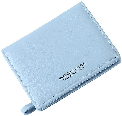 RRANCharltu Geldbörse Damen klein Leder Kleines Portemonnaie Mini Kurzer Damen Geldbeutel mit Zipper Münzfach Brieftasche, Himmelblau