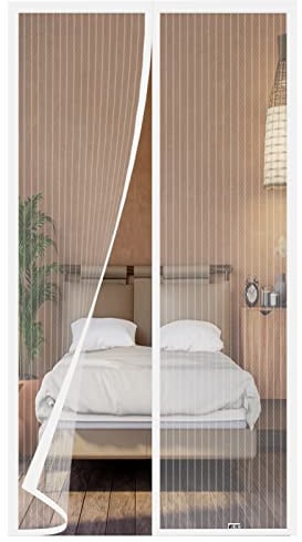 Magnet Fliegengitter Balkontür 85x200 cm, Verschiedene Größen, Aktualisierte Version, Fliegengitter Tür Ist Ideal Für Die Balkontür, Kellertür und Terrassentür, ohne Bohren, Weiß