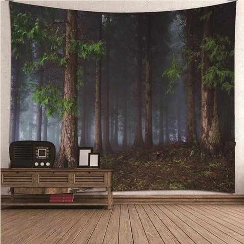 Skcess Wandteppich Groß, Wandteppich Baum Grün Baumbank-Brunnen-Pool Polyester Wandteppich 350X256CM