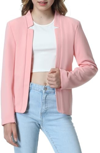 EXARUS Giacca blazer da ragazza a maniche lunghe con colletto dentellato/colletto con risvolto con tasca interna aperta sul davanti casual per bambini blazer tuta, Rosa-cropped, 10 anni