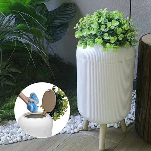 Yatmung Dog Poop Trash Can Outside - 2.5 Gal Outdoor Poop Garbage Can - Small Pet Waste Container with Lid - Front Porch, Backyard, Waste Bin for Dog Poop - Plant Styled Dog Poop Bucket