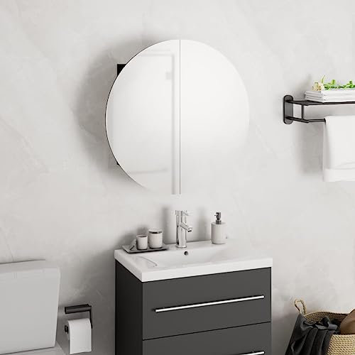 Toshilian Armoire Murale avec Miroir, Meuble de Rangement Salle de Bain Suspendue Armoire de Toilette Armoire de Salle de Bain Miroir Rond et LED Noir 40x40x17,5 cm