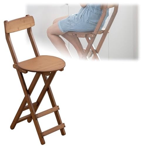 Klappbarer Bambus-Barhocker mit Rückenlehne und Fußstütze, Tragbarer Theken-Frühstücksstuhl, Hochstuhl für Haus, Terrasse, Küche, Außen (Color : M)