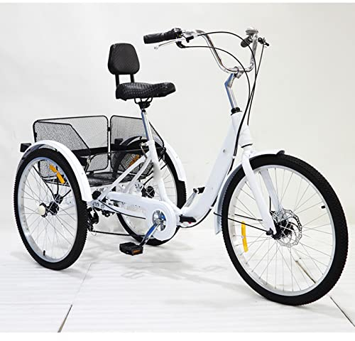 CASEGO Das menschliche Dreirad mit Korb ist praktisch, praktisch, langlebig, zeitsparend, arbeitssparend, Freizeiteinkauf, 24-Zoll-Fahrrad für ältere Menschen (White)
