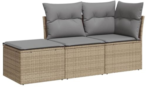 vidaXL 3-TLG. Garten-Sofagarnitur mit Kissen Beige Poly Rattan