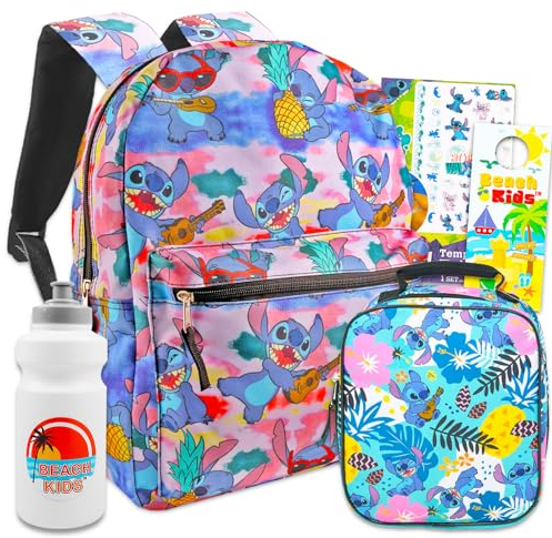 Disney Juego de mochila y lonchera Stitch para niñas, mochila Lilo and Stitch, bolsa de almuerzo Stitch, botella, más | Paquete de mochila escolar Stitch para niños, Mochila Stitch para niñas, Lilo &