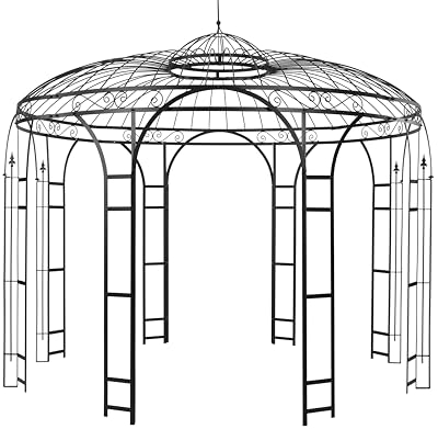 Hirsch Terracotta Pavillon Ø 350 cm Höhe 315 cm Rund Vollmetall unbehandelt H: 315 D: 350 Rundeisen 10/8 mm Band30/5 Gartenpavillon Stabiler Rosenpavillon Rundpavillon