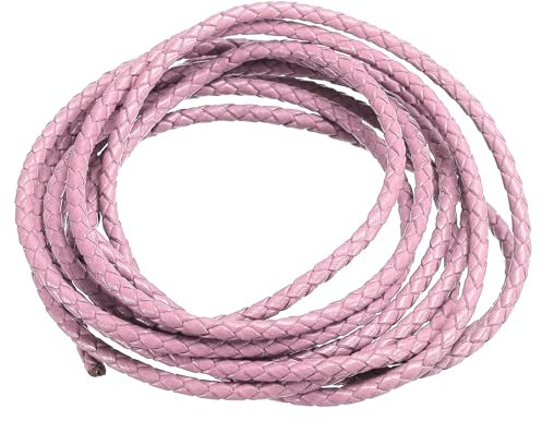 PATIKIL 2m Cordon en Cuir Tressé Rond, 3mm Corde Ronde Tressée en Cuir Véritable Pliée pour Artisanat Fabrication de Bijoux Colliers Bracelets Bricolage, Rose