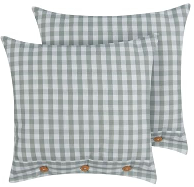 Beliani Dekokissen 2er Set grün/weiß Kariertes Muster 45 x 45 cm mit Knöpfen Talya