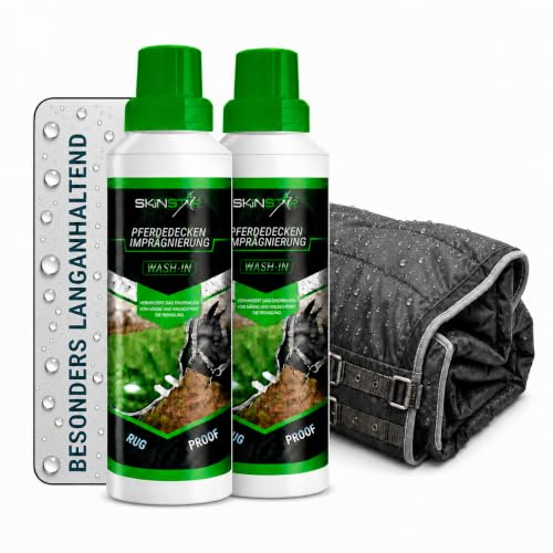 SkinStar Pferdedecken Wash-In Imprägnierung 1L Waschmittel Waschmaschine | Imprägniert die Pferdedecke in der Waschmaschine: schützt vor Wasser und Schmutz, 2x 500ml, Made in Germany