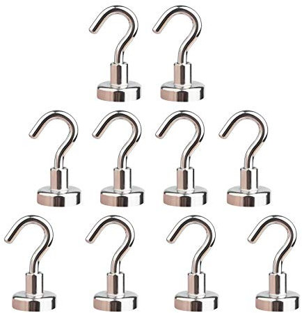 THCMagorilla Magnetic Hooks 10 Pack 9KG (22LBS) Super Magnets Hook with Neodymium Rare Earth for Cruise Ship Accessories Hanging Door Holder Keys Home Office Refrigerators BBQ