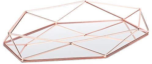 Dekoratives Tablett aus Metall, Schmucktablett, Schminktisch, Kosmetik, Parfüm, Organizer, Dekorative Arbeitsplatte für Kommode, Badezimmer (Roségold)