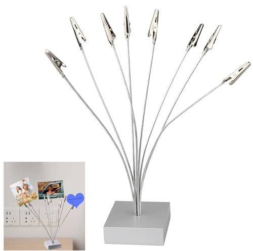 Memo Clip Halter, Memohalter mit 8 Krokodilklemmen, Büro Memo Clip, Metall Photo Holder, für Fotos, Notizen, Grafiken, Postkarten, und Papier, Silber