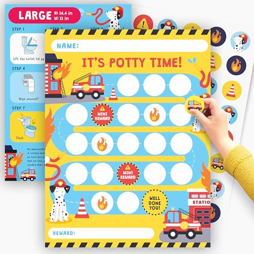 Potty Training Reward Chart x10 pcs - Firetruck and Dog Potty Training Chart for Kids - Toilet Habit Training Chart - Behavior Chart for Boys - Comes with Incentive Sticker Chart