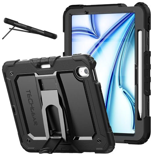 TECHGEAR ArmourSHIELD - Custodia integrale per Apple iPad Air 11 (M2) 2024, sesta generazione, robusta, robusta, con supporto pieghevole e pellicola protettiva, colore nero