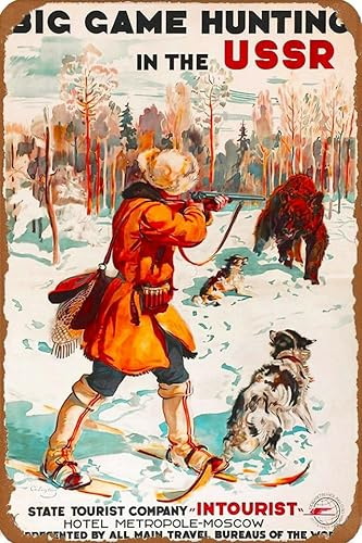 Póster de metal retro de caza grande de caza en la URSS Rusia, estatua de caballo de viaje, arte de viaje, 30 x 40 cm, para el hogar, garaje, hombres, cueva, oficina, bar, decoración del hogar