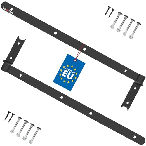 KOTARBAU® 2er Set Ladenband Kreuzgehänge 600 mm pulverbeschichteter Stahl Schwarz Türband Holztür Band Fensterladen Holz Tor Scharniere Schwerlast Torband Winkelband Türscharniere Ladenband mit Klobe