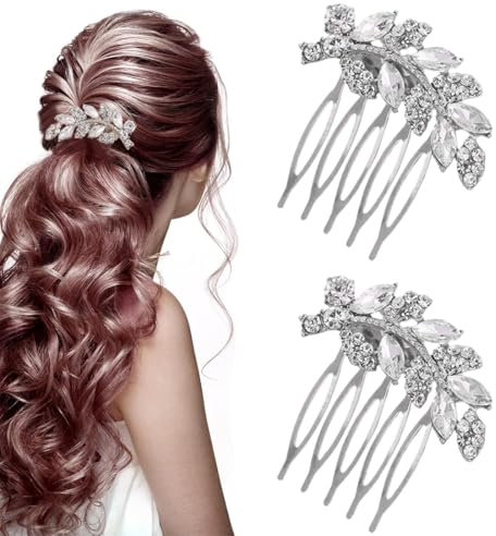 IBXWMNG Accessoires cheveux mariée,Peigne strass opale et cristal blanc, Kit 2 pièces pour coiffure mariage chic et sophistiquée