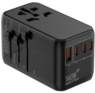 140W TravelGo 4 port Power Adapter, Fast Charging PD 3.1 w/GaN Technology for iPhone Series, iPad Pro 12.9, MacBook, Galaxy Series, Tablet, & More