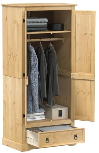 ZEYUAN Kleiderschrank Corona 76x50x170 cm Massivholz Kiefer, Schlafzimmerschrank, Kleiderschränke, Garderobenschrank, Ordnungssystem Kleiderschrank, Haushaltsschrank - 4002768