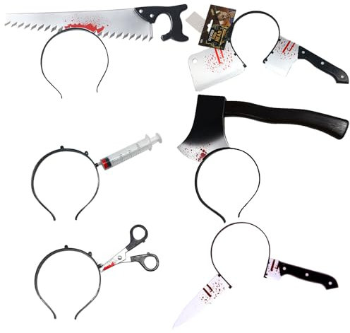 Halloween - Cerchietti Horror Con Forbici Insanguinate, in Gomma, Accessorio per Uomo, Donna, Ragazzo, Film Thriller, Carnevale, Mascherata