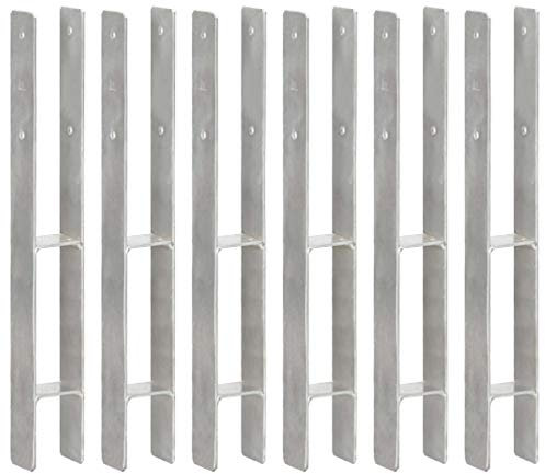 qohoio Fence Anchors 6 pcs Silver 7x6x60 cm Galvanised Steel,Fence Posts Support U Type Pergola Brackets Extender Foot Shaped Concrete in U Heavy Duty Posts Anchor Tool Spikes Steel Galvanised