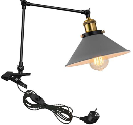 FSLiving Klemmleuchte, Leselampe mit 2,5 m Kabel, Nachttischlampe,Augenpflege Schreibtischlampe für Büro Heimgebrauch, E27 Lampenhalterung, Grau-1 Packung
