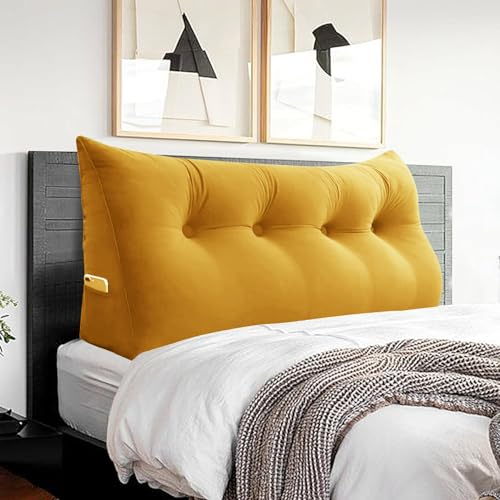 BNCKTRD Kopfende Großes Rückenkissen Bequemes Lesekissen und Rückenteil im Bett Rückenlehne Kopfkissen Langes XXL Kissen für Sofa, Couch, Wandkissen Polster Samt Gelb 140cm