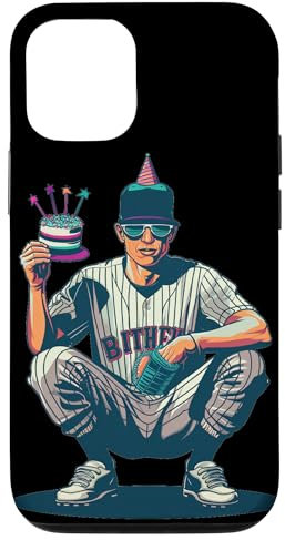 Hülle für iPhone 15 Cooler Baseballspieler mit Partyhut und Torte zum Geburtstag