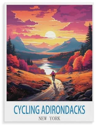 BEAYODKP DIY Paint by Numbers for Adults Canvas,Cycling Adirondacks New York,DIY Oil Painting, Pictures Drawing Paintwork with Paintbrushes Decoration Gift(50x60cm-N87