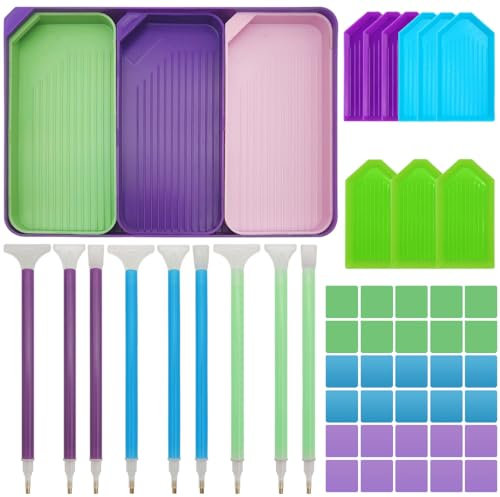 AFUNTA 52-teiliges buntes Diamant-Gemälde-Zubehör, Diamant-Kunst-Werkzeug-Kits, 9 Diamant-Malstifte, 13 verschiedene Größen, 30 Diamant-Kunstwachse