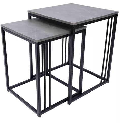 Dylex Grey Marble Effect Nesting Side Tables, Metal Frame, Set of 2 Coffee Table