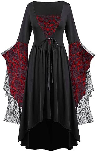 FASLOLSDP Robe médiévale pour femme, costume de renaissance, pour carnaval, robe de bal, style médiéval, costume traditionnel, longueur au sol, robe médiévale, mascarade, robe Renaissance