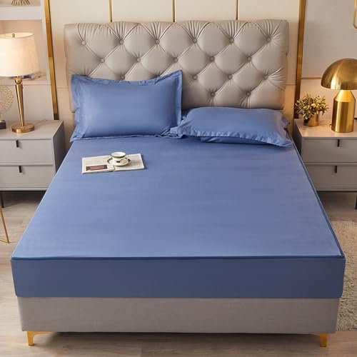 Coprimaterasso con cerniera, 120 x 200 + 10 cm, completamente rivestito, con chiusura a cerniera, colore: blu