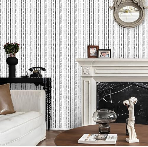 Papier Peint Rayure Noir, 44x1000cm Adhésif Noir et Blanc pour Meubles, Chambre, Cuisine, Salon, Salle de Bain, Toilette