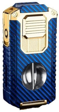 Encendedor de antorcha 5 en 1 con Cortador en V, perforador, Soporte, Encendedor a Gas Resistente al Viento, Puede ser un Regalo for Novio, Amante (Combustible no Incluido)(Blue)