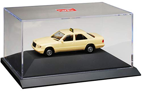 Mercedes-B E-Klasse W124 Limousine Taxi 1984-1997 mit Sockel und Vitrine H0 1/87 Herpa Modell Auto