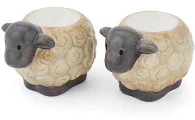Cooksmart Highland Sheep Egg Cup Set of 2 | British Designed Stoneware Egg Holders | Rustic Sheep & Nature Print | Farmhouse-Style Breakfast Tableware | Durable & Decorative Kitchen Accessory