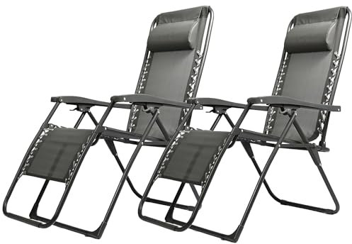 FUREINSTORE Tumbonas Plegables para Exterior -Diseño de Gravedad Cero para Jardín, Playa, Piscina y Terraza -Construcción en Acero Ligero y Reposacabezas Incluido (Pack DE 2 Gris)