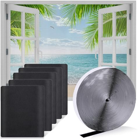 5 Paquetes Mosquiteras para Ventanas, DIY Resistente al Desgarro Tela Mosquitera Por Metros, Con Cinta Adhesiva Fuerte Malla Mosquitera, Mosquito Net Antiarañazos de gato y Bloqueo de Insecto Negro